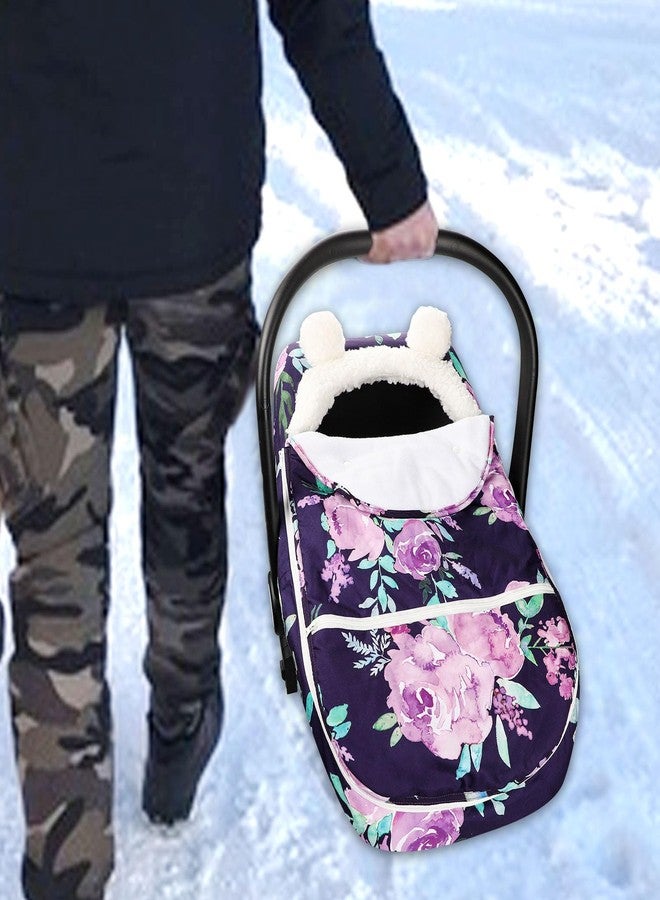 TANOFAR Winter Carseat Cover Girls, Purple Cozy & Warm Cover, Infant Car Seat Canopy, Ultra-Soft Breathable Protect Baby from Cold Wind, Zipped Removable Design - Image 5